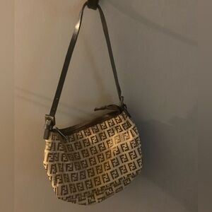 Authentic Fendi Zucca Brown and Tan Geometric Shoulder mini Bag